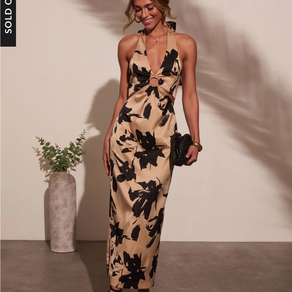 Elegant Black and Tan Halter Dress